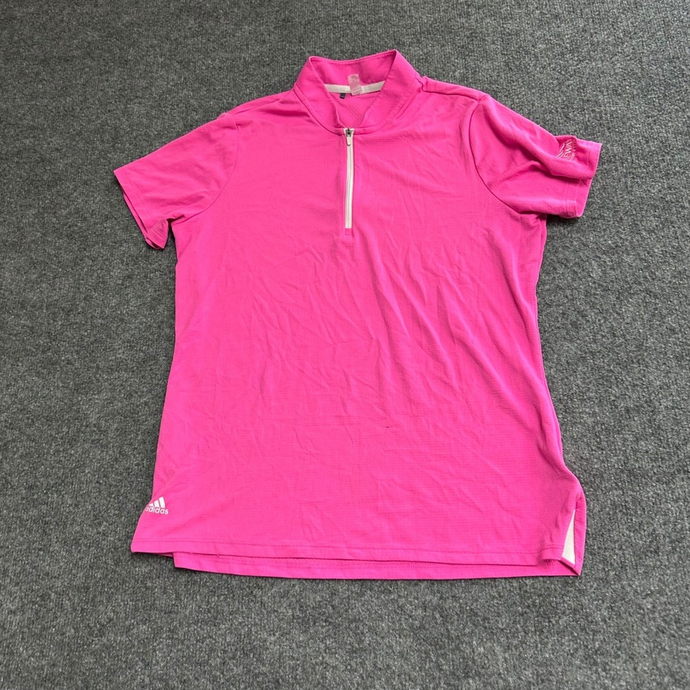 Adidas Polo Womens Size L Pink Primegreen Half Zip Short Sleeve Golf Athletic